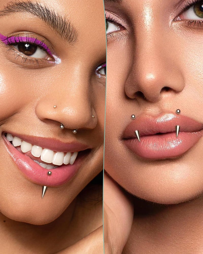 COCHARM Titanium Heart Star Moon Rook Spike Piercing Jewelry 16g, Surgical Steel Rook Earrings for Women Man, Silver Vertical Labret Jewelry, 8mm Spike Eyebrow Piercing Jewelry - Image 2